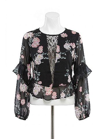 Blue Life Tomie Ruffle Hem Long Sleeve Top in Black Floral (view 1)
