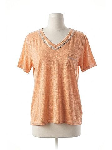 Pol Hand-Stitched Slub Tee in Coral Peach (view 1)
