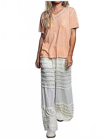 Pol Hand-Stitched Slub Tee in Coral Peach (view 2)