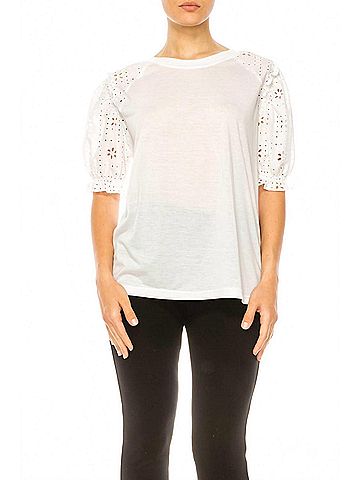 grand & greene Eyelet Sleeve Raglan T-Shirt in White (view 2)