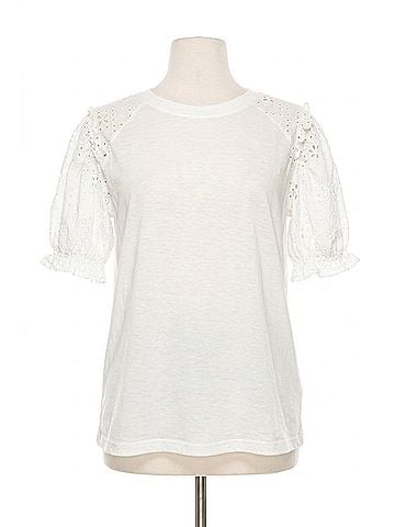 grand & greene Eyelet Sleeve Raglan T-Shirt in White (view 1)