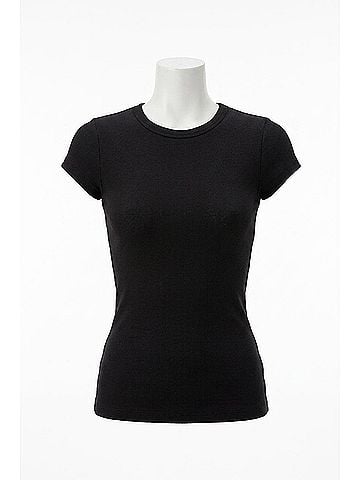 Enza Costa Textured Rib Cap Sleeve Crew Top in Black (view 1)