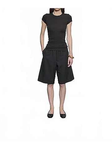 Enza Costa Textured Rib Cap Sleeve Crew Top in Black (view 2)