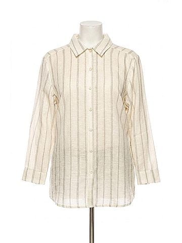 Hester & Orchard Long Sleeve Button Down Top in White Navy (view 1)