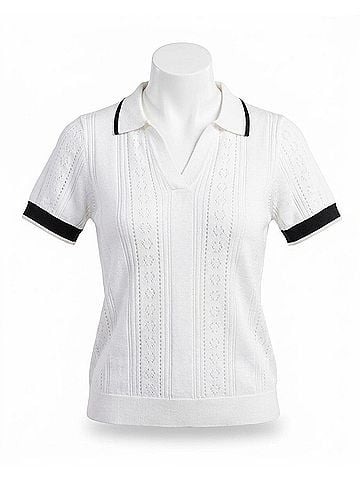 Tribal Short Sleeve Polo Sweater With Stripes Detail in White (view 1)