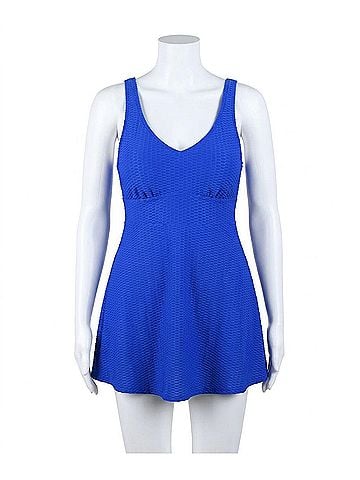 Maxine of Hollywood Textured Spa V-Neck Swim Dress One Piece - Plus in Cobalt (view 1)