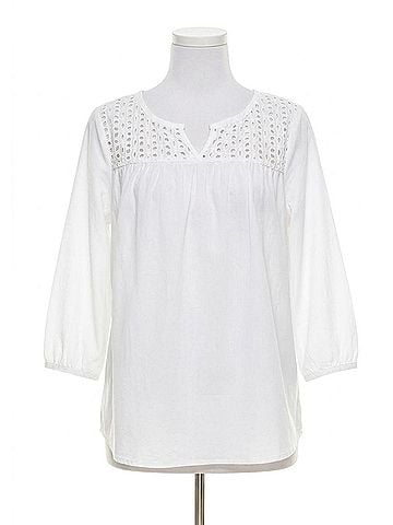 grand & greene Eyelet Split Neck Swing Top in White (view 1)