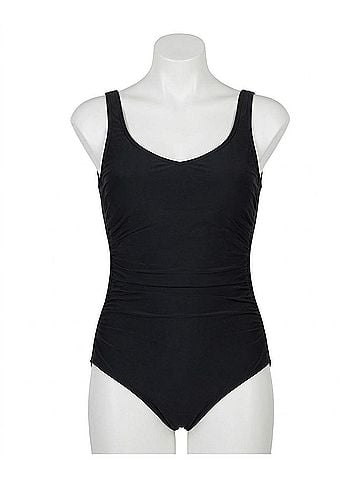 Maxine of Hollywood Solid Side Shirred One Piece Swimsuit in Black (view 1)