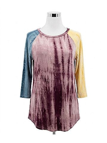 Reborn J Three Quarter Sleeve Top in Wine (view 1)