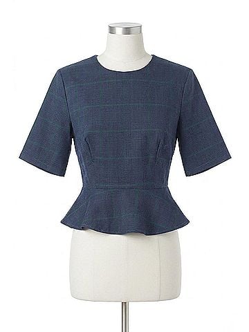 Corey Lynn Calter Yolanda Plaid Peplum in Navy (view 1)