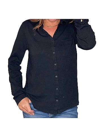 hello nite Perfectly Soft Button Up Shirt in Black (view 2)