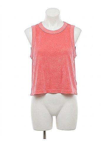 Bobi Raw Edge Muscle Terry Tank Top in Camelia (view 1)