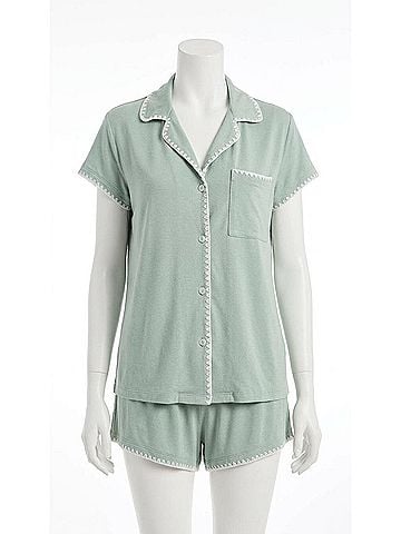Eberjey Frida Tencel Modal Shortie Short Pajama Set in Eucalyptus / Ivory (view 1)