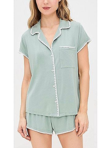 Eberjey Frida Tencel Modal Shortie Short Pajama Set in Eucalyptus / Ivory (view 2)