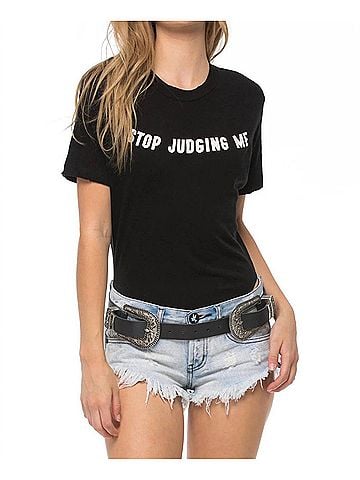 Wildfox Stop Judging Me" Tee Bodysuit in Clean Black (view 2)