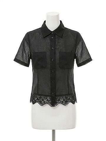FRAME Embroidered Seaside Shirt in Black (view 1)