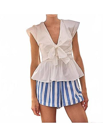 Hunter Bell Everly Tie Front Detail Top in White (view 2)