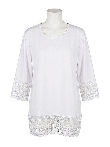 Southern Lady Moonlight Lace Trim Top in White (view 1)