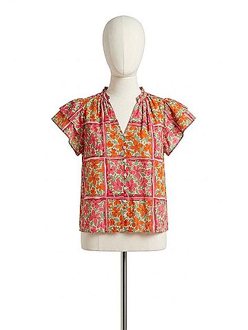 Trovata Violette Slightly Oversized Button-Front Blouse in Botanic Tile (view 1)