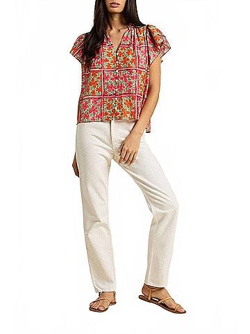 Trovata Violette Slightly Oversized Button-Front Blouse in Botanic Tile (view 2)