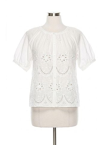 grand & greene Eyelet Design Short Sleeve Shirt in White (view 1)