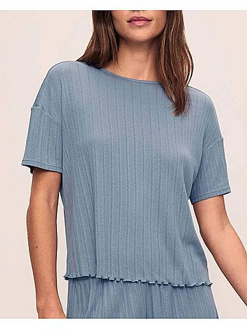 Eberjey Pointelle Short Sleeve Top in Faded Denim (view 2)