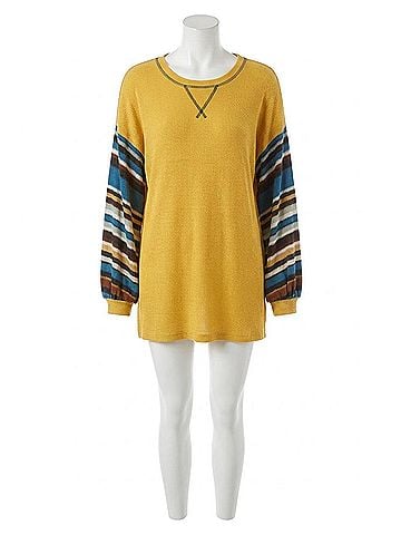 My Story Tribal Striped Sleeve Knit Top in Mustard (view 1)
