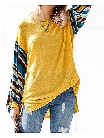 My Story Tribal Striped Sleeve Knit Top in Mustard (view 2)