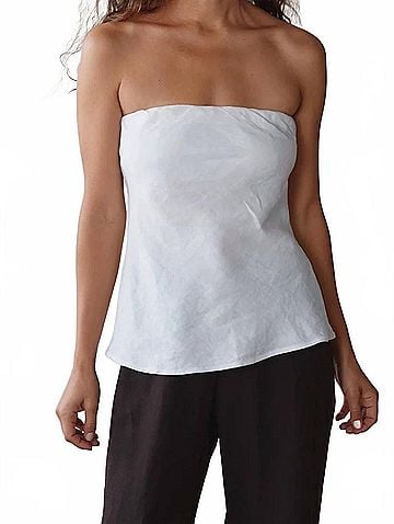 DONNI Women's The Linen Tube Top in Powder (view 2)