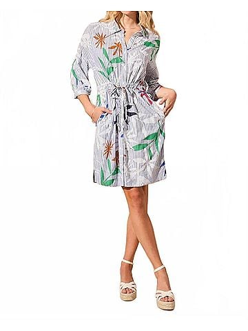 Tribal Sailboat Shirt Dress in Blue Multi (view 2)