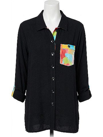 MULTIPLES Floral Back Tunic Top in Black Multi (view 1)