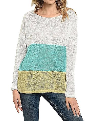 Sweet Claire Colorblock Long Sleeve Top in Multi (view 2)