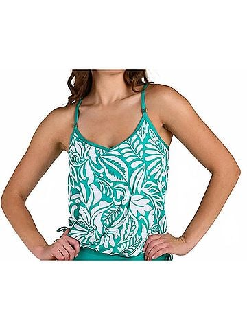 24th & Ocean Underwire V-Neck Blouson Tankini Top in Ornate Emerald (view 2)