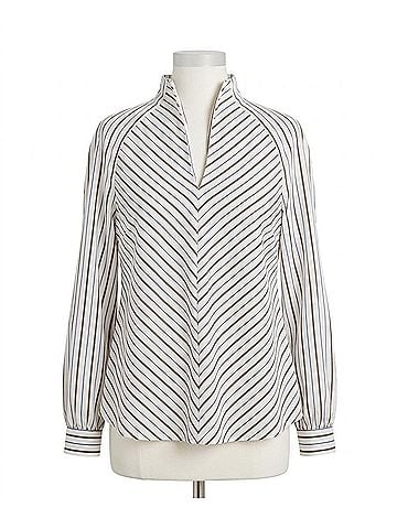 Foxcroft Daphne Metallic Stripe Pullover Top in White, Black, Gold &amp; Silver (view 1)