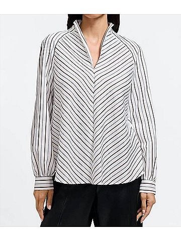 Foxcroft Daphne Metallic Stripe Pullover Top in White, Black, Gold &amp; Silver (view 2)