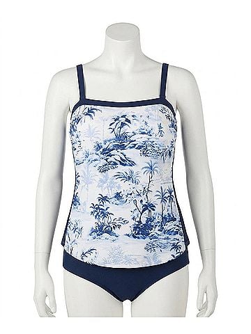 Maxine of Hollywood Toile De Tropical Bandeau Sarong One Piece - Plus in Blue And White (view 1)