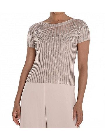 Frank Lyman Design Short Sleeve Rib Top in Champagne (view 2)