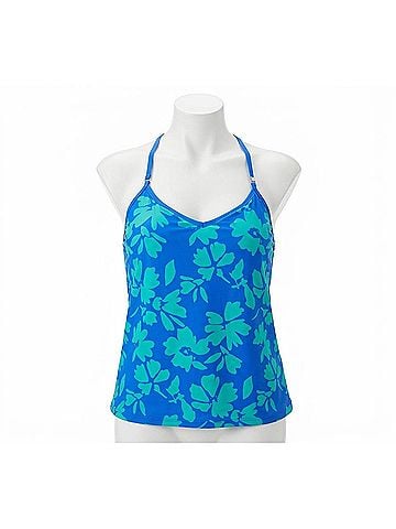 24th & Ocean Underwire V-Neck Blouson Tankini Top in Flor De Barcelona (view 1)