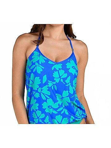 24th & Ocean Underwire V-Neck Blouson Tankini Top in Flor De Barcelona (view 2)