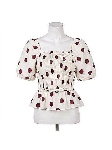 Francesca's Polka Dot Stretch Cotton Smocked Top in Cream Burgundy (view 1)