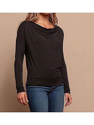 Red Haute Cowl Neck Top in Black (view 2)