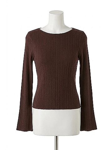 Crescent Long Sleeve Ribbed Knit Top in Chocolate (view 1)