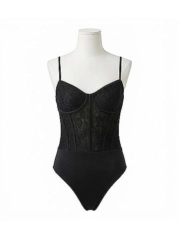 AFRM Cora Lace Bodysuit in Noir (view 1)