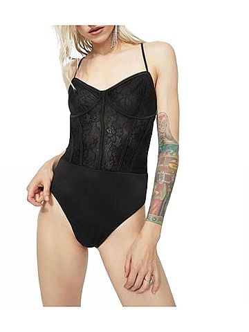 AFRM Cora Lace Bodysuit in Noir (view 2)