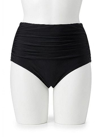 Trimshaper High Shirred Brief Bottom Bikini -Plus in Black (view 1)