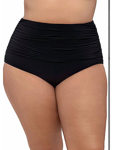 Trimshaper High Shirred Brief Bottom Bikini -Plus in Black (view 2)