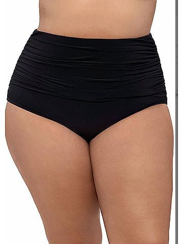 Trimshaper High Shirred Brief Bottom Bikini -Plus in Black (view 2)
