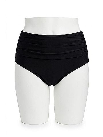 Trimshaper High Waist Shirred Brief Swim Bottom in Black (view 1)