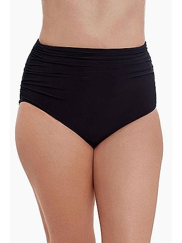 Trimshaper High Waist Shirred Brief Swim Bottom in Black (view 2)