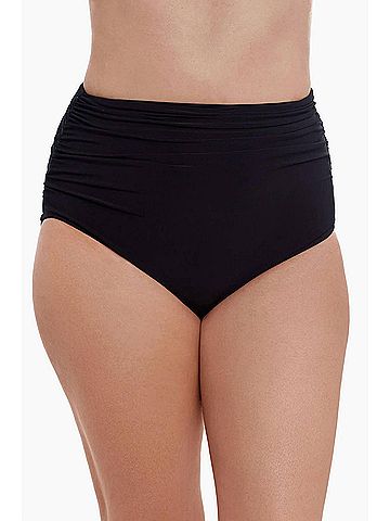 Trimshaper High Waist Shirred Brief Swim Bottom in Black (view 2)